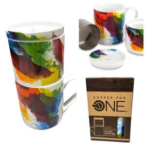 Nw Konitz Coffee For One Mug with Lid Individual Coffee Maker Rainbow Watercolor